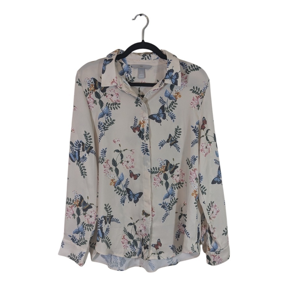 H&M Butterfly Floral Button Down Blouse Size 8